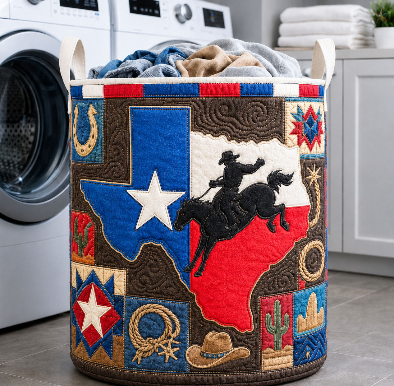 Texas Rodeo Quilted Laundry Basket Cowboy Rodeo Hamper Unique Decor Gift