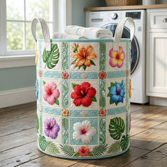 Tropical Hibiscus Garden Quilted Laundry Basket Hibiscus Floral Storage Basket Best Decor Gift