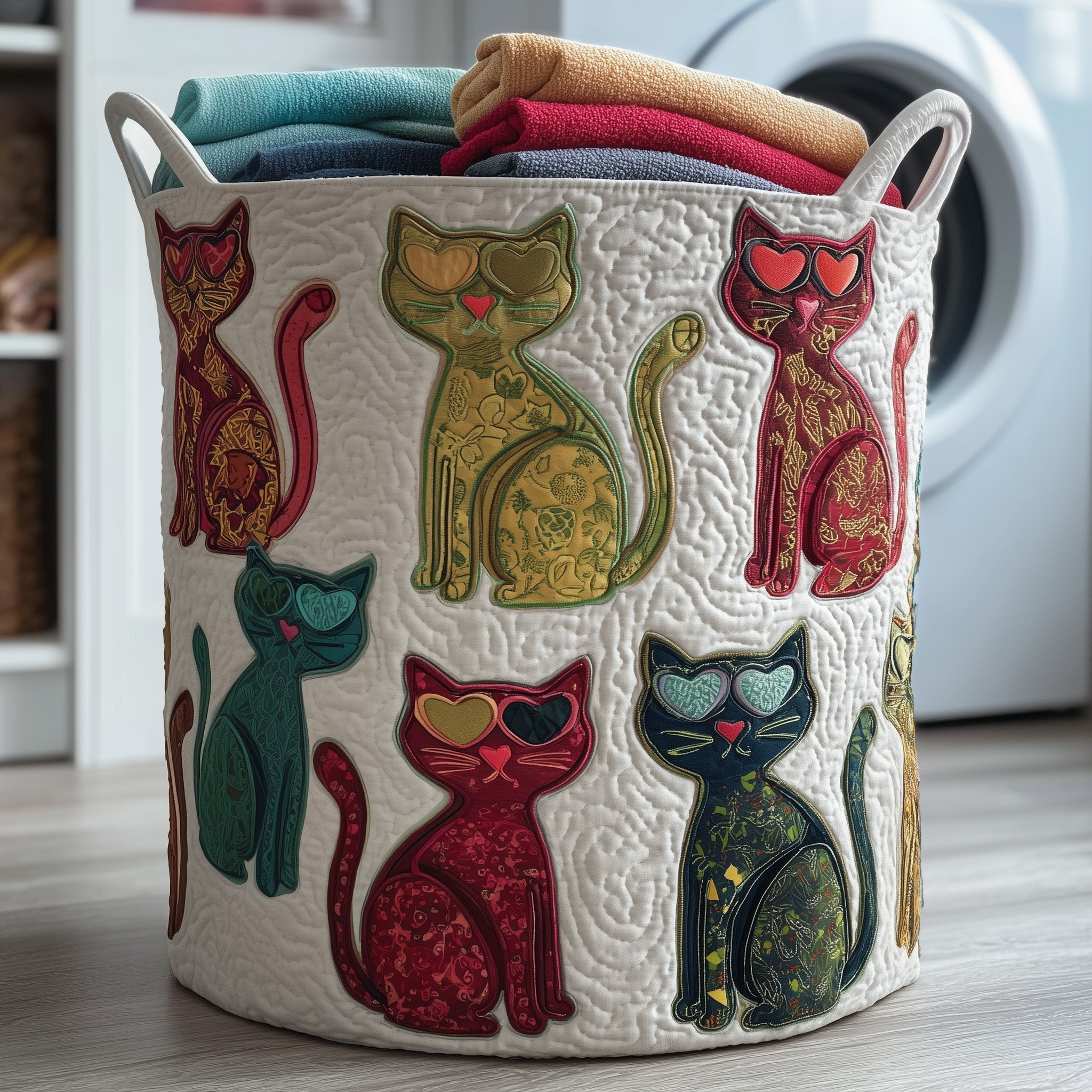 Whimsical Cat Garden Quilted Laundry Basket Cat Lover Storage Basket Cool Gift