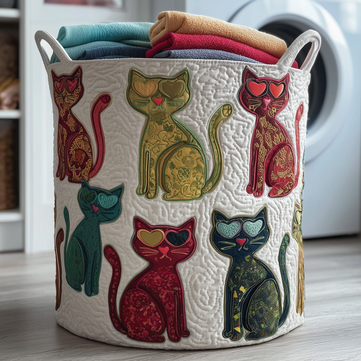 Whimsical Cat Garden Quilted Laundry Basket Cat Lover Storage Basket Cool Gift