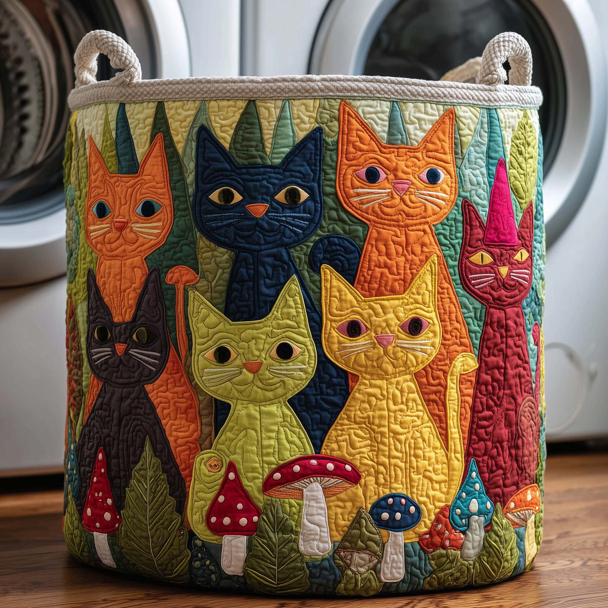 Whimsical Cat Garden Quilted Laundry Basket Cat Lover Hamper Present For House Lovers