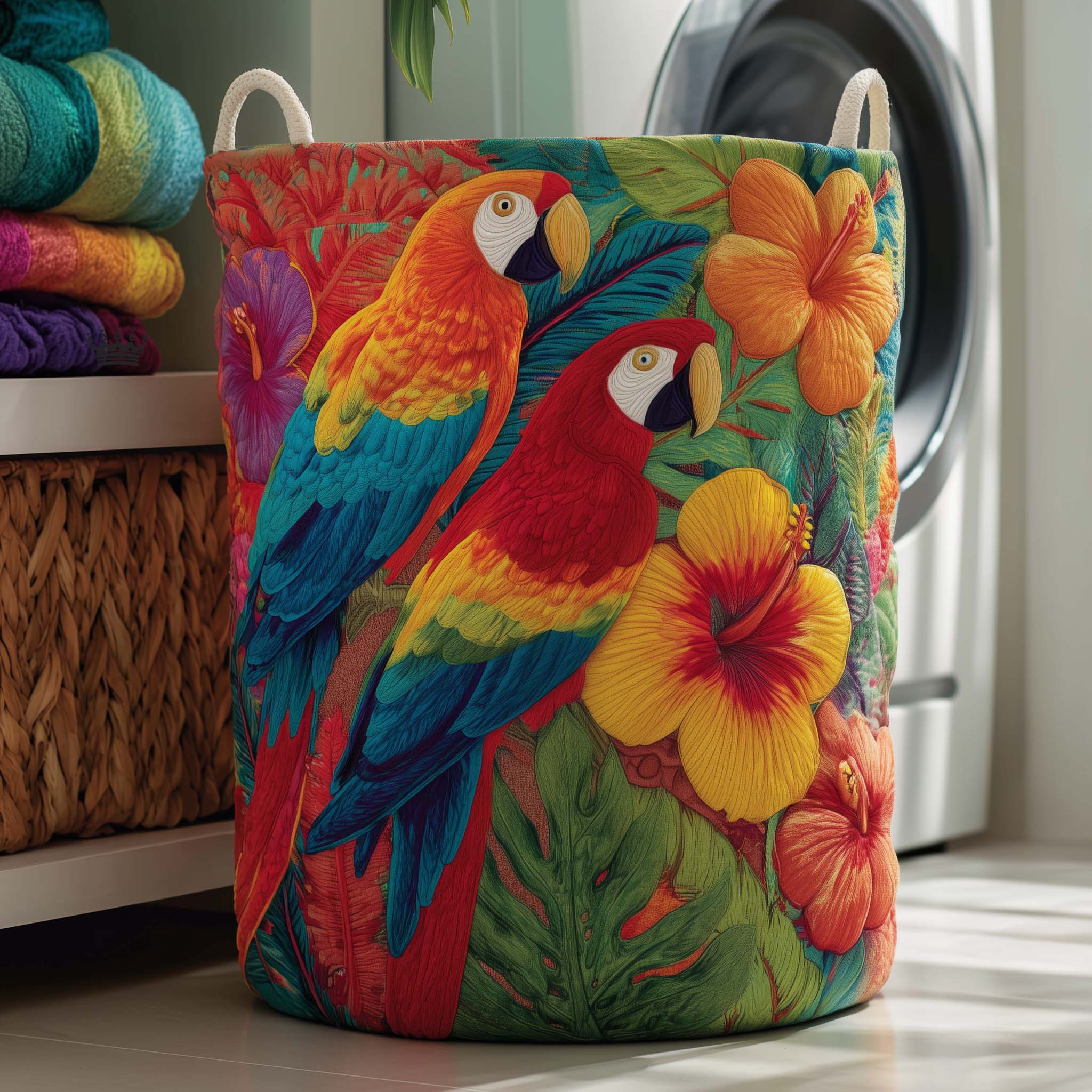Tropical Parrot Paradise Quilted Laundry Basket Parrot Lover Laundry Bin Unique Gift
