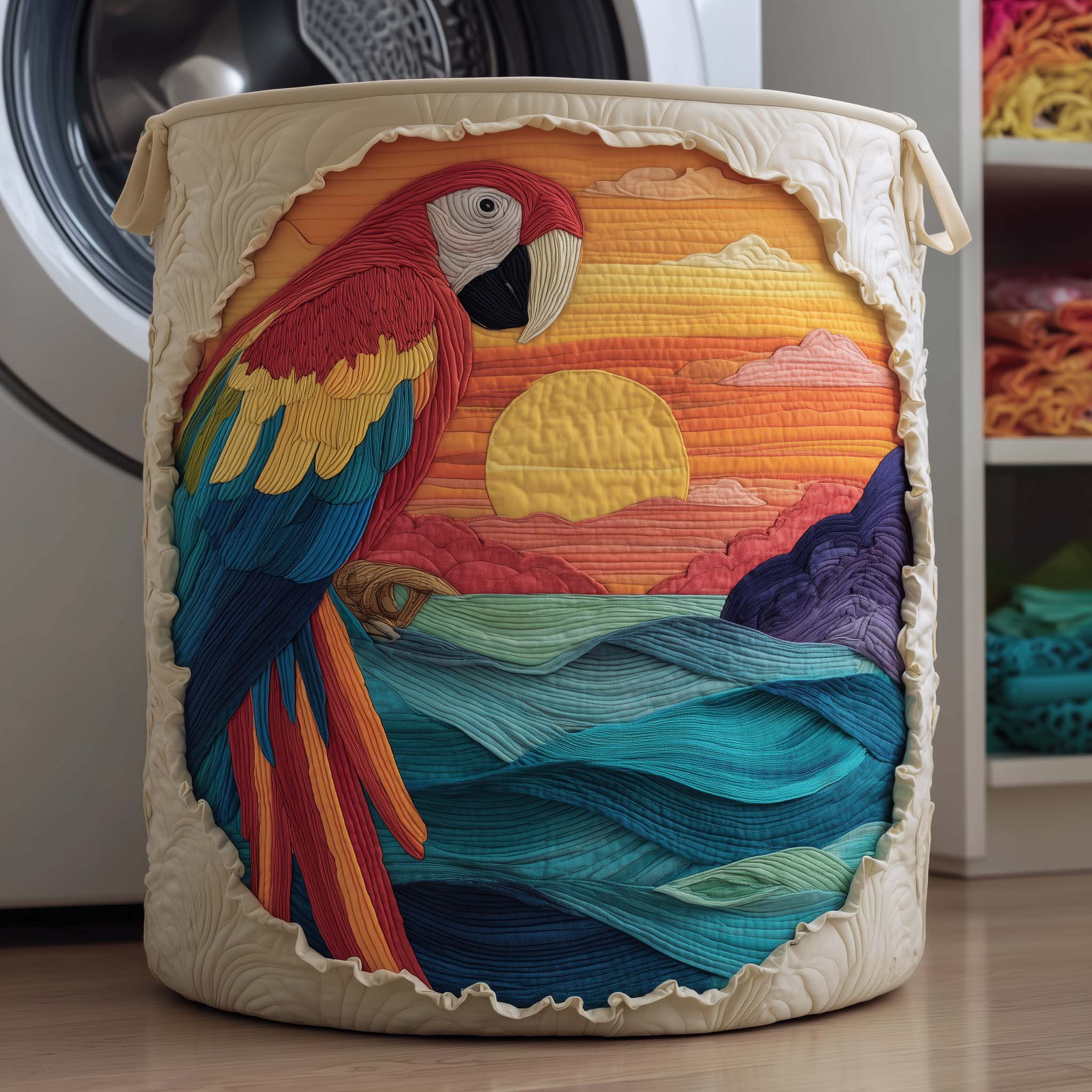 Tropical Sunset Parrot Quilted Laundry Basket Parrot Sunset Storage Basket New Gift