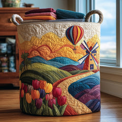 Tulip Landscape Quilted Laundry Basket Tulip Windmill Laundry Hamper Gifts For Living Rooms