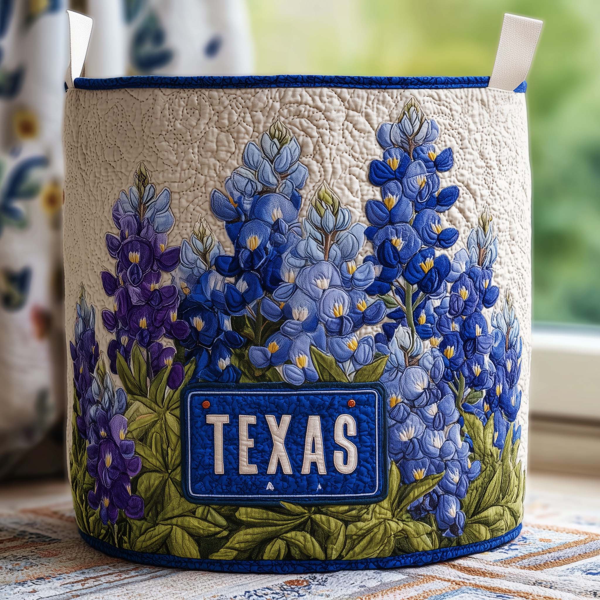 Texas Bluebonnets Quilted Laundry Basket Floral Patchwork Laundry Hamper Home Gifts For Her