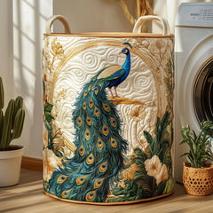 Peacock Garden Quilted Laundry Basket Peacock Lover Hamper Cute Room Decor