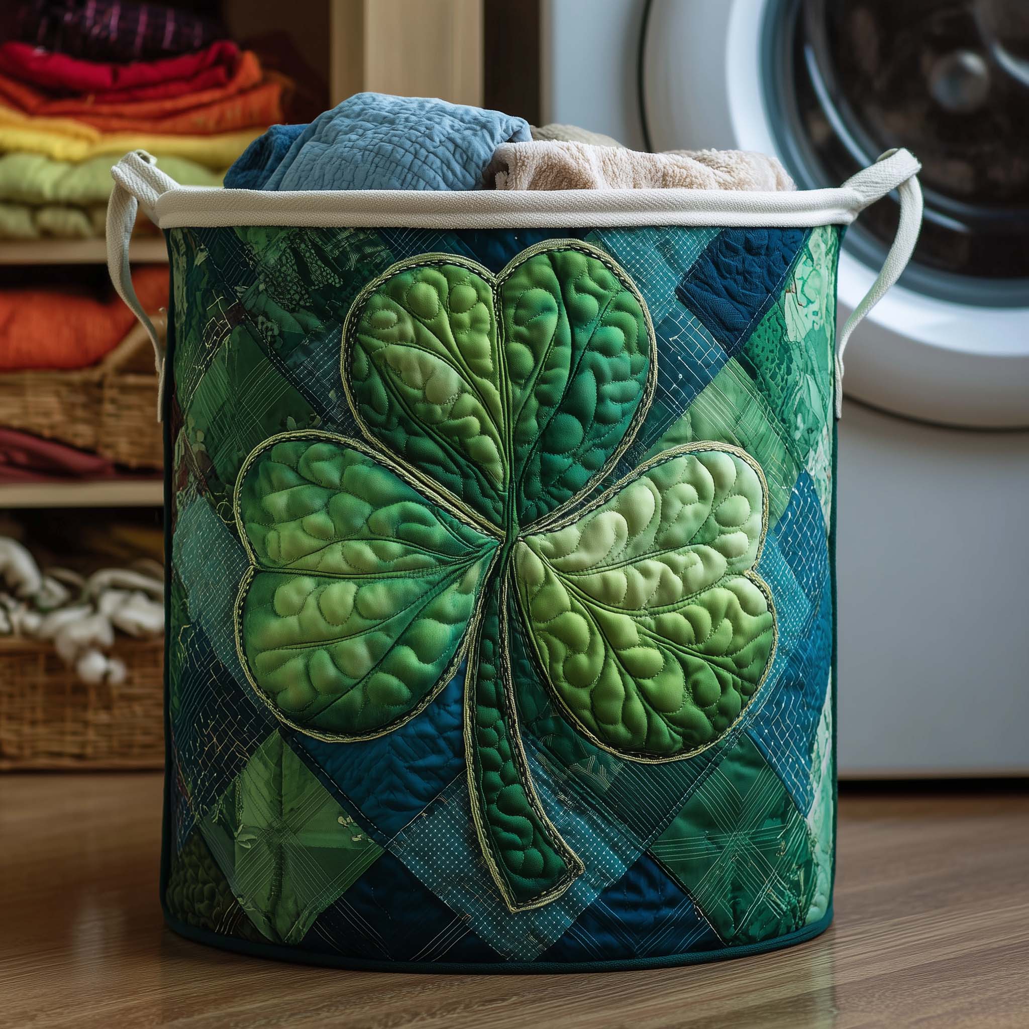 Shamrock Quilted Laundry Basket Shamrock Clover Laundry Hamper Room Lover Gift