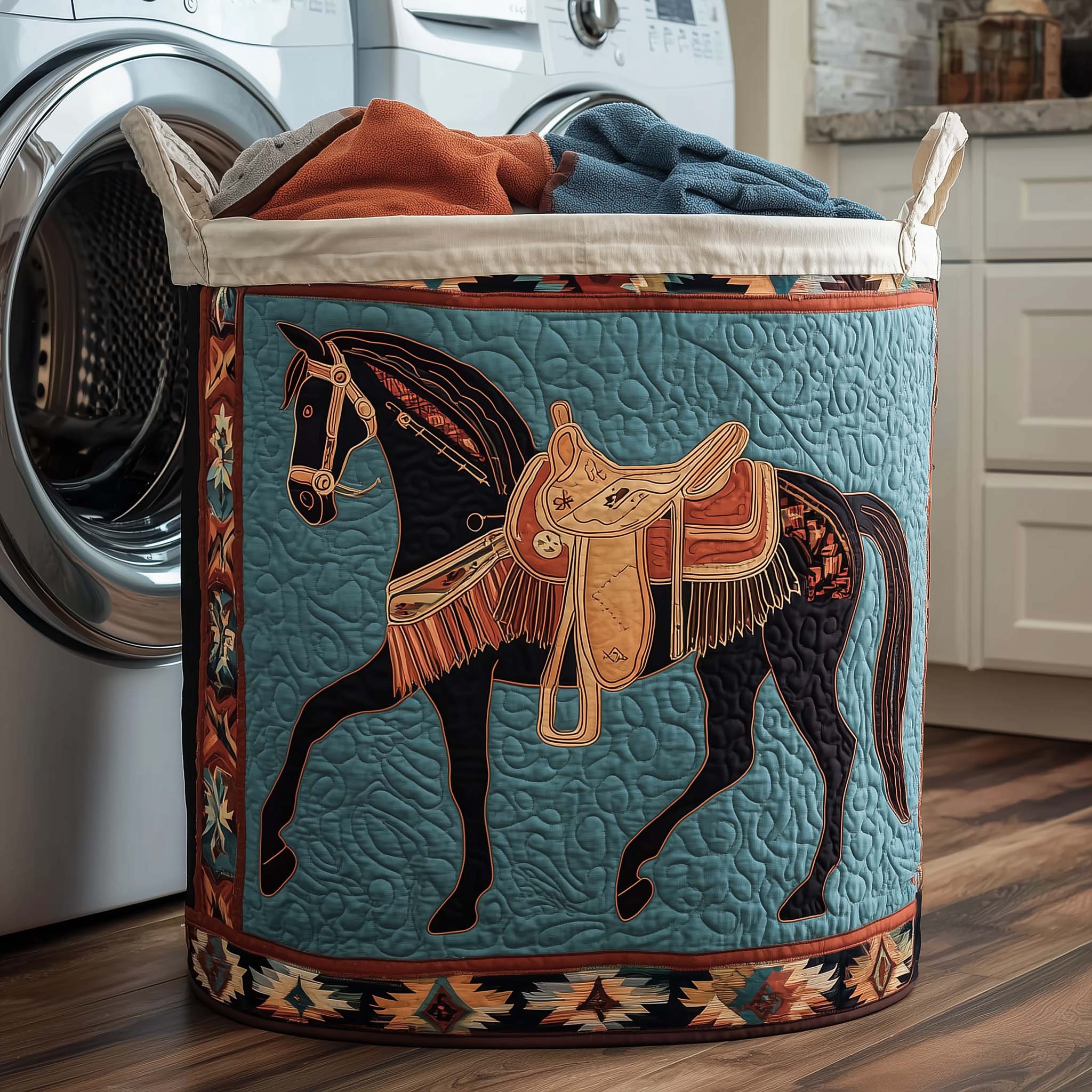 Western Horse Quilted Laundry Basket Horse Lover Hamper Great Housewarming Gift Ideas