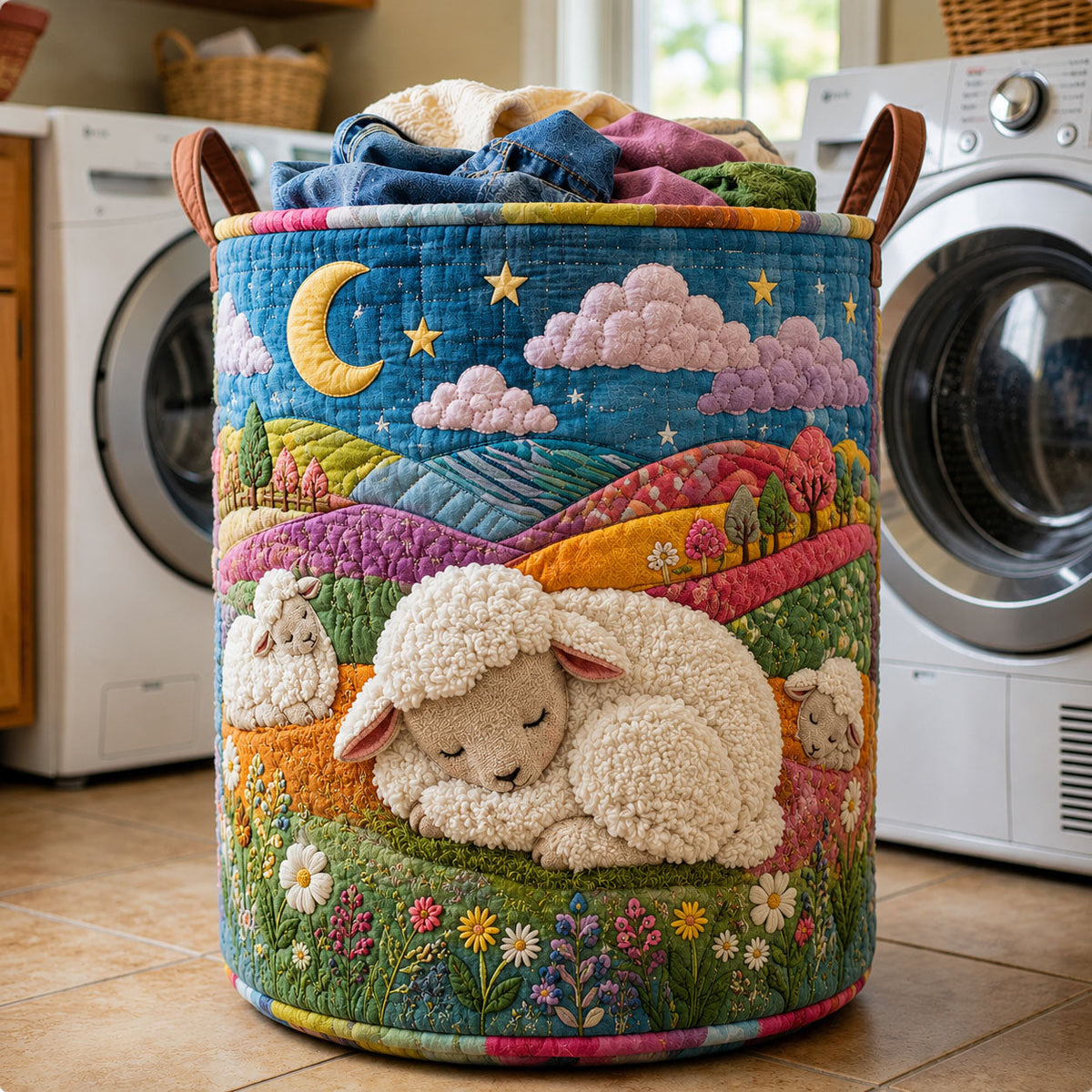 Sheep Meadow Quilted Laundry Basket Sheep Lover Hamper Best Housewarming Gift Ideas
