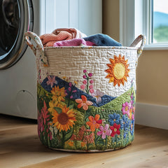 Sunny Meadow Quilted Laundry Basket Floral Sun Laundry Bin Home Gifts For Wife