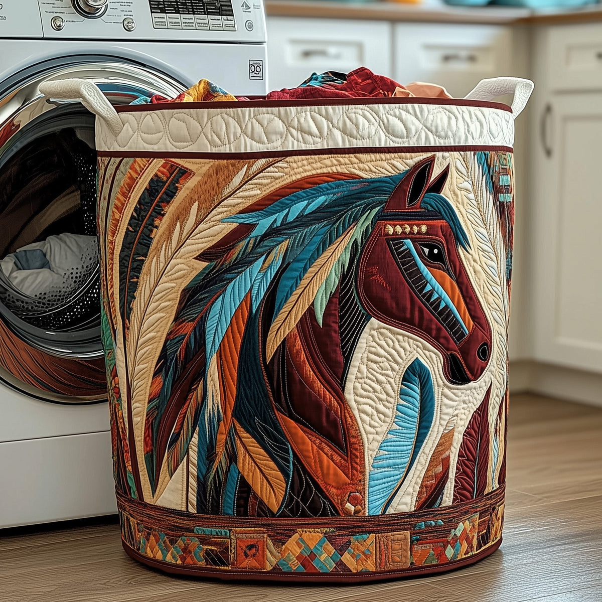 Tribal Horse Spirit Quilted Laundry Basket Horse Lover Laundry Bin Home Decor Gifts For Wife