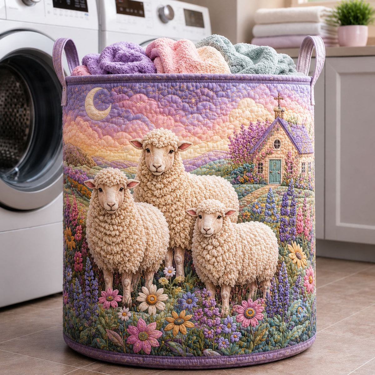 Sheep Meadow Quilted Laundry Basket Sheep Lover Hamper Great Home Decor Finds