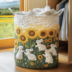 Sunflower Meadow Quilted Laundry Basket Bunny Sunflower Laundry Bin Home Lover Gift Ideas