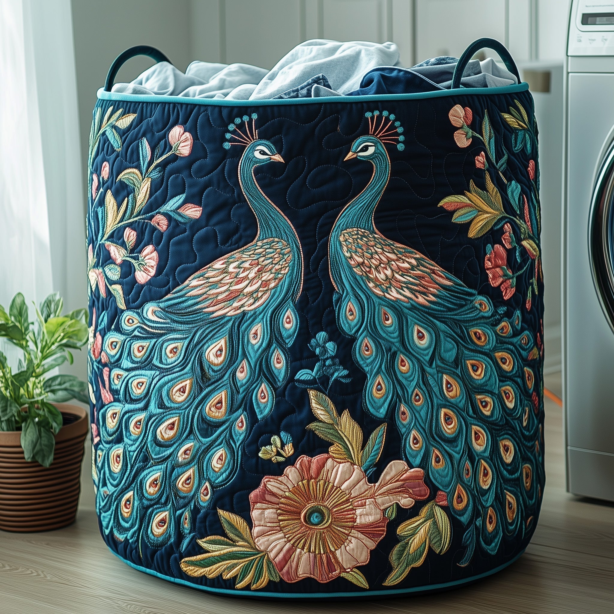 Peacock Garden Quilted Laundry Basket Peacock Floral Laundry Hamper Home Gifts For Mom