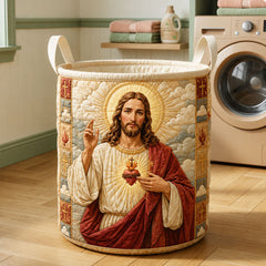Sacred Heart Jesus Quilted Laundry Basket Jesus Sacred He Laundry Bin Gift For New Homeowners