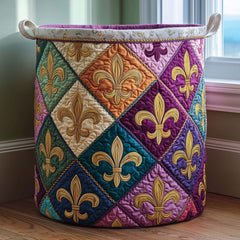 Royal Fleur-De-Lis Quilted Laundry Basket French Country Laundry Bin Cozy Living Gift Ideas