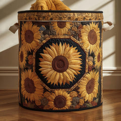 Sunflower Patchwork Quilted Laundry Basket Sunflower Quilt Hamper Trendy Room Decor Gifts