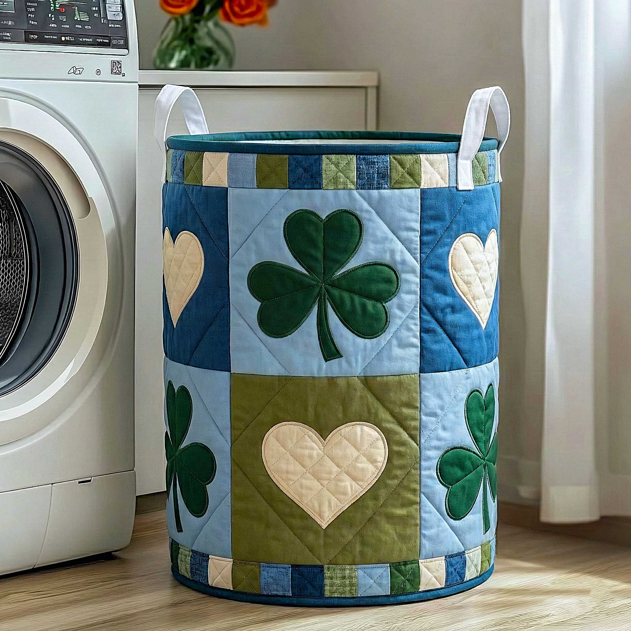 Shamrock Heart Quilted Laundry Basket Shamrock Lover Laundry Bin Gift For Grandma Home Decor
