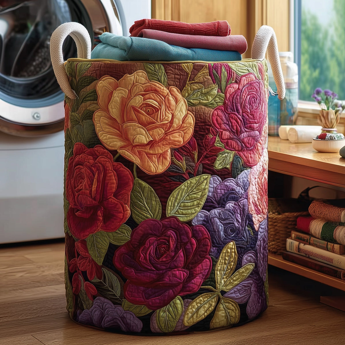 Rose Garden Quilted Laundry Basket Floral Laundry Bin Great Housewarming Gift Ideas