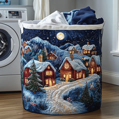 Winter Village Quilted Laundry Basket Snowy Cabin Night Hamper Best Room Decor Gifts For Her