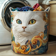 White Cat Face Quilted Laundry Basket Cat Lover Hamper Unique Home Decor Gifts