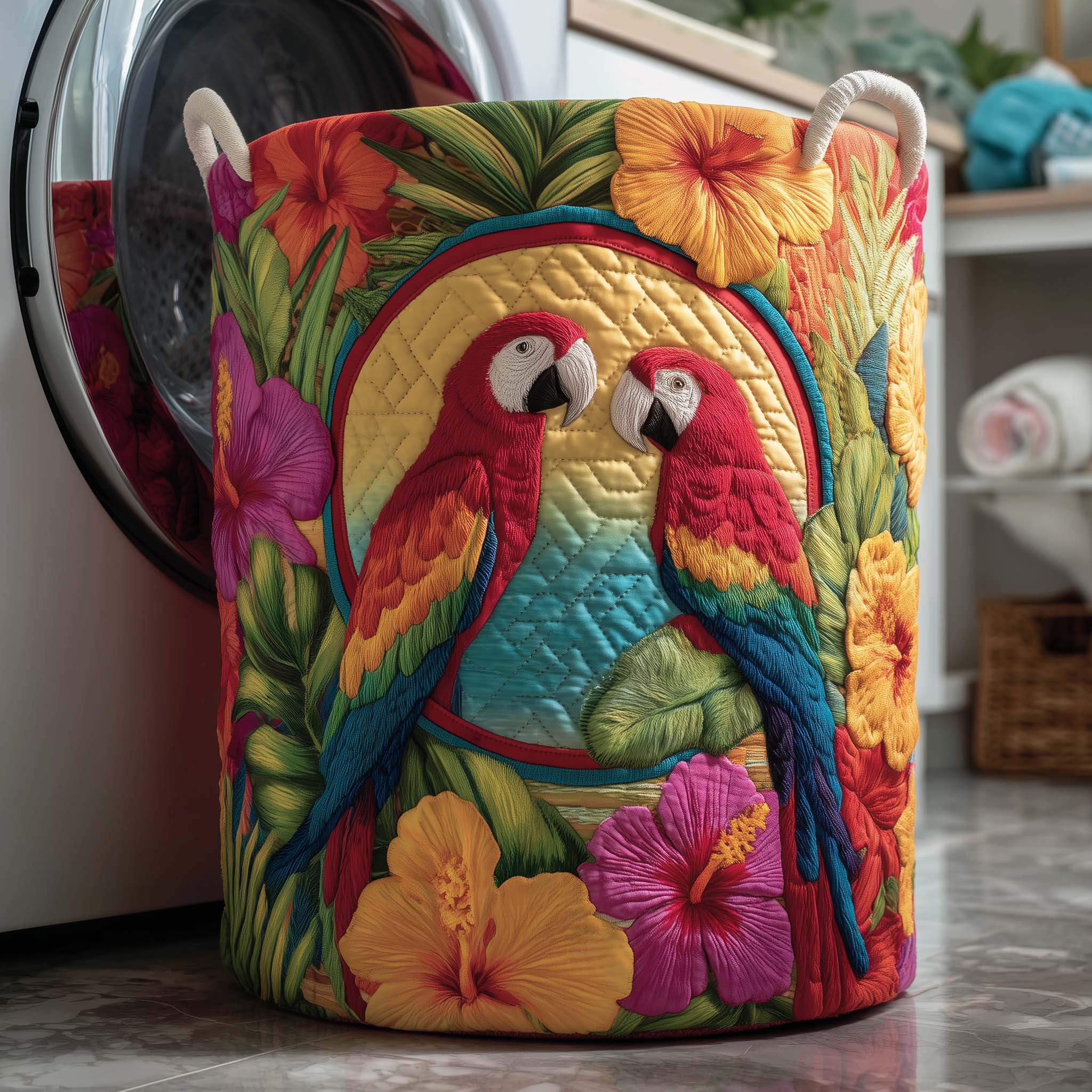 Tropical Parrot Paradise Quilted Laundry Basket Parrot Lover Laundry Bin Gifts For Living Rooms