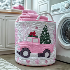 Winter Christmas Truck Quilted Laundry Basket Christmas Tree Truck Laundry Bin Home Decor Gift