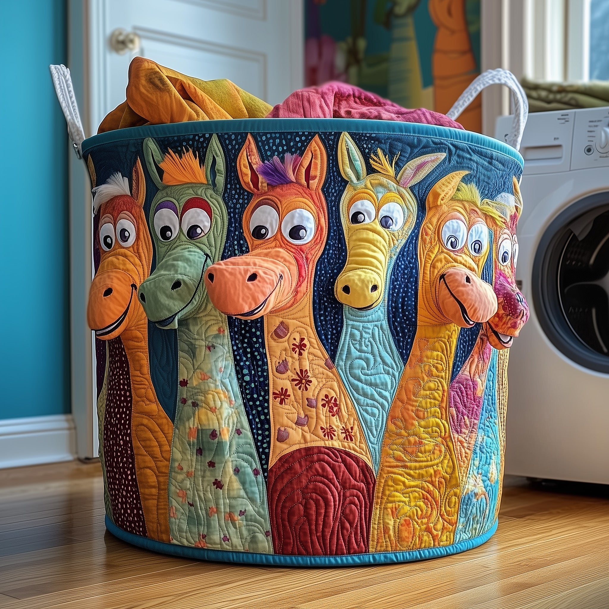 Quirky Horse Friends Quilted Laundry Basket Horse Lover Storage Basket House Lover Gift Ideas