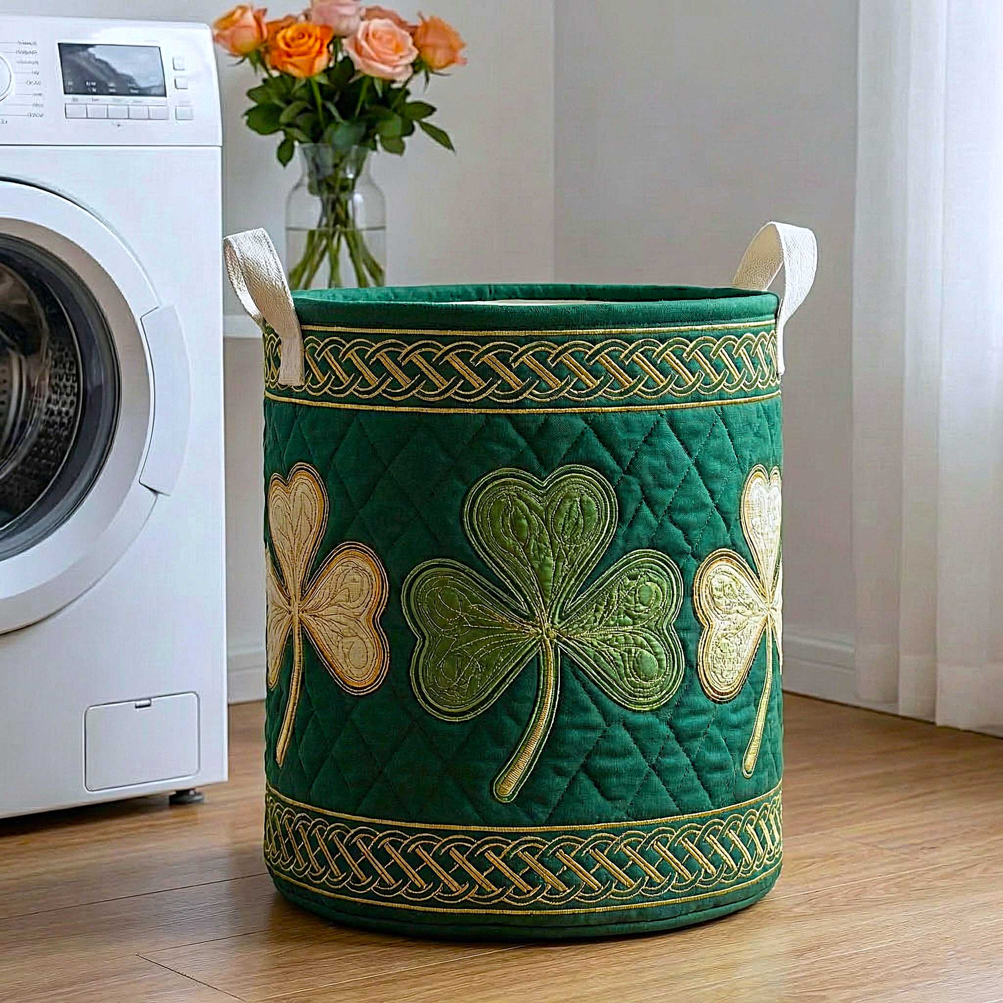 Shamrock Garden Quilted Laundry Basket Shamrock Merch Home Gifts For Girlfriend
