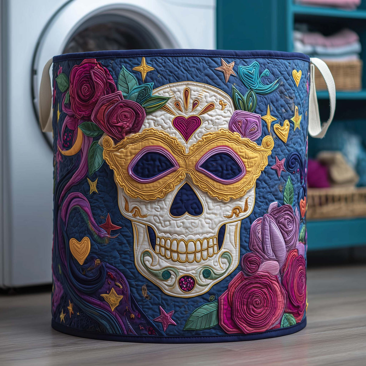 Sugar Skull Garden Quilted Laundry Basket Skull Floral Laundry Hamper Room Gift
