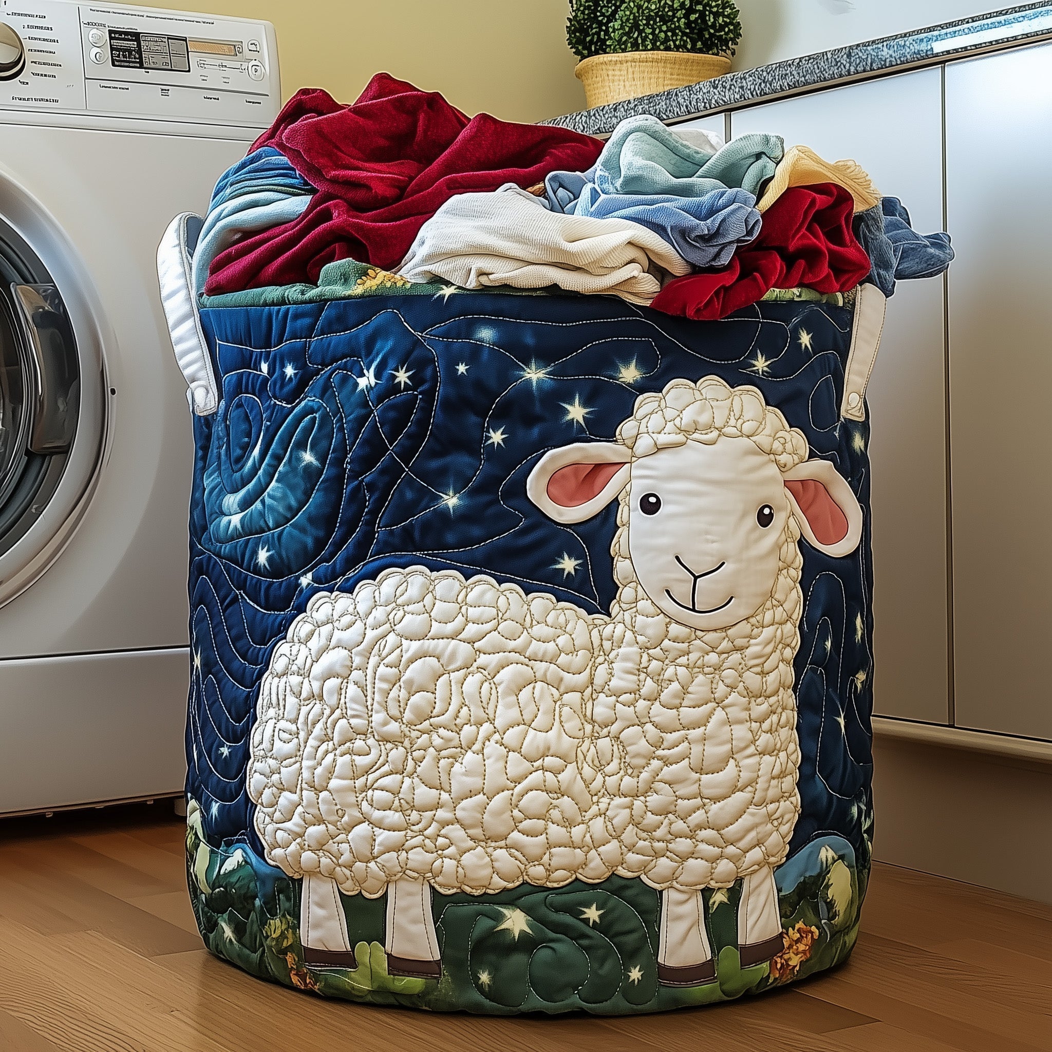 Starry Night Sheep Quilted Laundry Basket Sheep Lover Clothes Hamper Gift For Her Room Decor