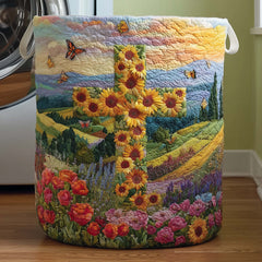 Sunflower Cross Quilted Laundry Basket Sunflower Lover Garden Laundry Hamper House Gift