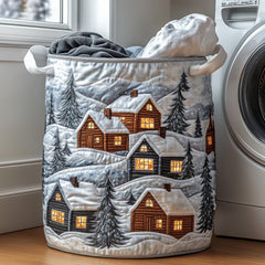 Winter Village Scene Quilted Laundry Basket Cozy Cabin Snow Laundry Hamper New Home Gift Ideas