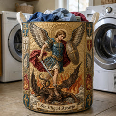 Saint George And The Dragon Quilted Laundry Basket Archangel Michael Laundry Bin Room Decor