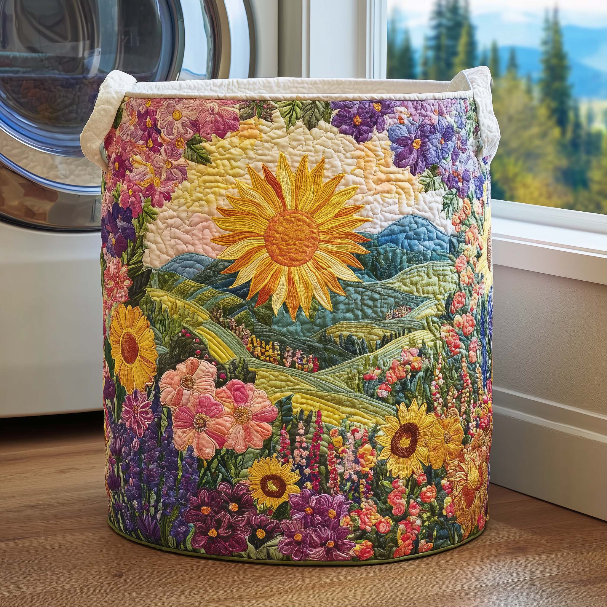 Sunflower Meadow Quilted Laundry Basket Sunflower Lands Hamper Gifts For House Lovers
