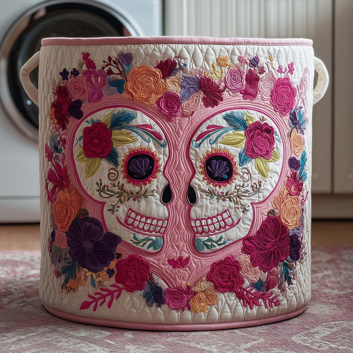 Sugar Skull Garden Quilted Laundry Basket Sugar Skull Floral Hamper Cozy Living Gift Ideas