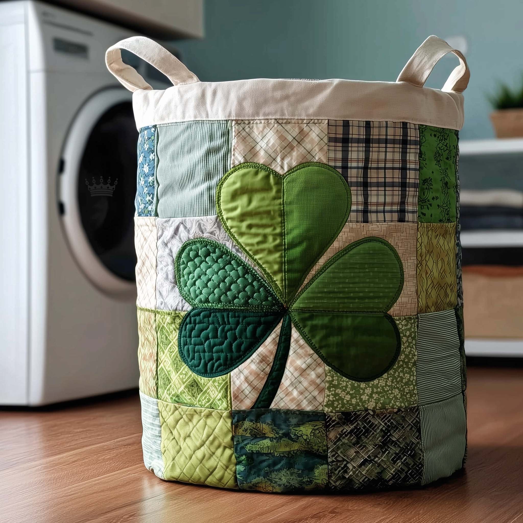 Shamrock Patchwork Quilted Laundry Basket Floral Shamrock Laundry Hamper Cute Room Decor