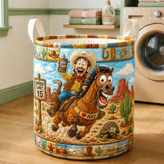 Wild West Cowboy Quilted Laundry Basket Cowboy Horse Laundry Bin Decor Gift