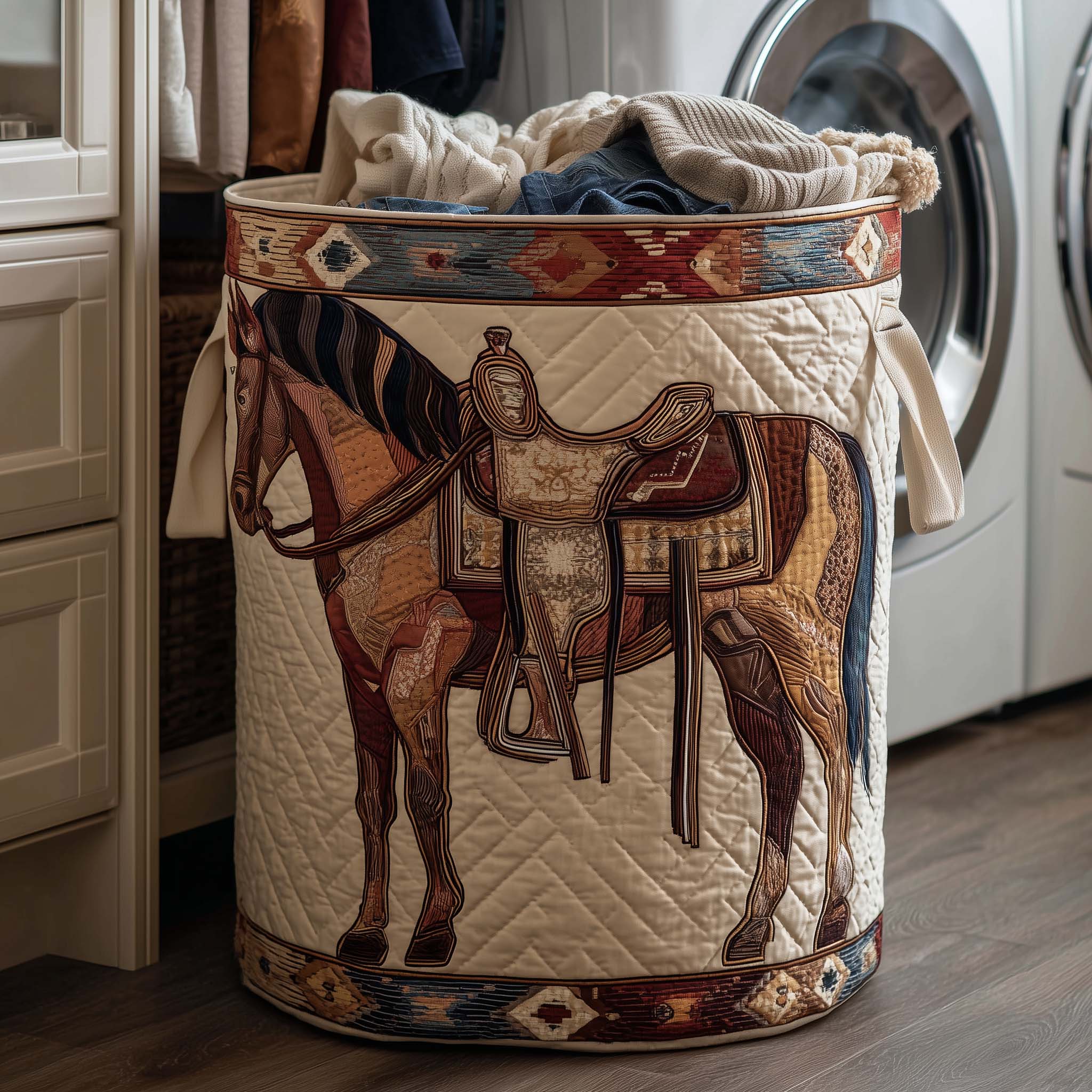 Western Horse Quilted Laundry Basket Horse Lover Laundry Hamper Unique Housewarming Gift Ideas