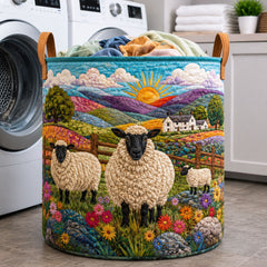 Sheep Meadow Quilted Laundry Basket Sheep Lover Laundry Bin Present For Mom Home Decor