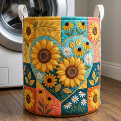 Sunflower Heart Quilted Laundry Basket Sunflower Patchwork Clothes Hamper Home Lover Gift Ideas