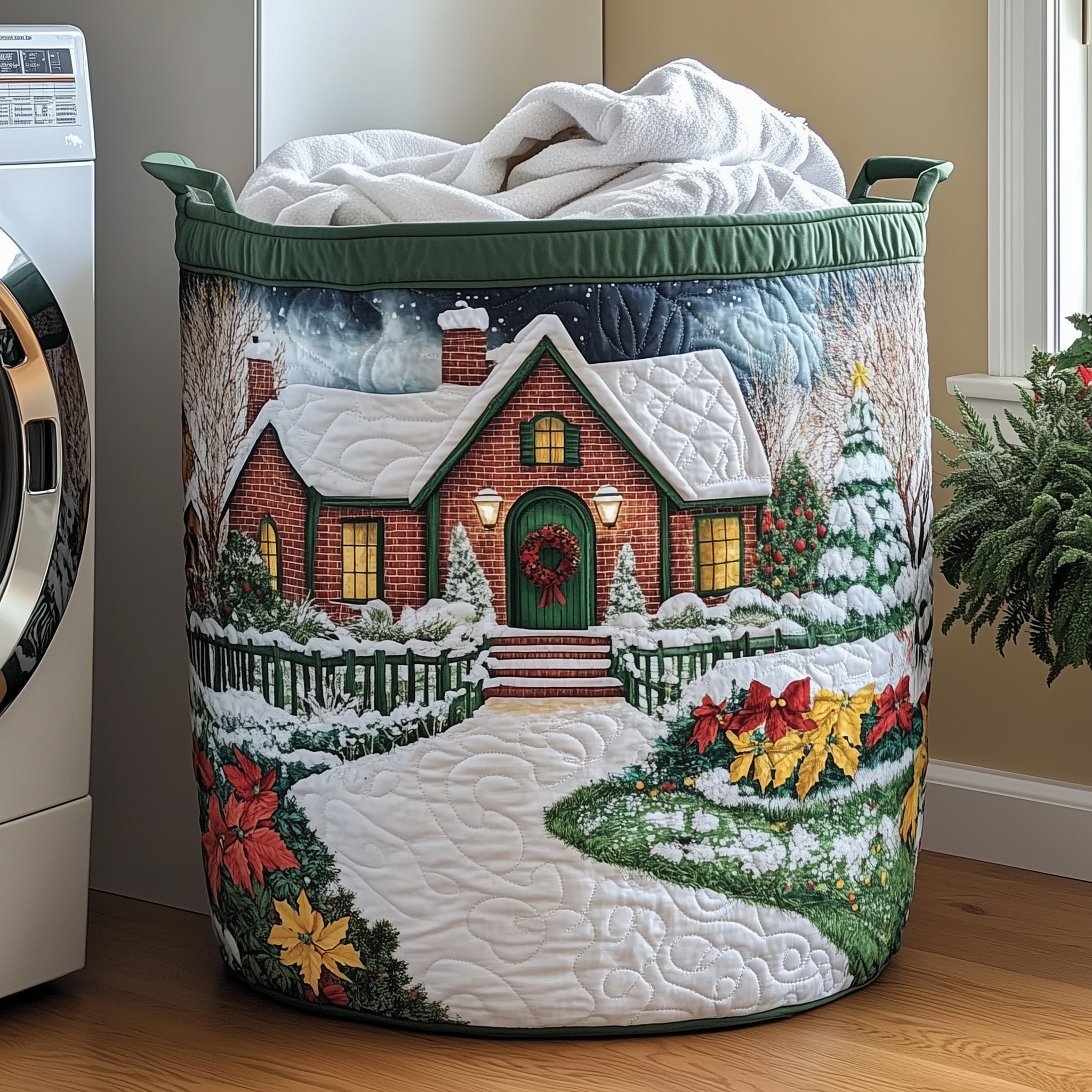 Winter Wonderland Quilted Laundry Basket Christmas House Storage Basket Room Decor Gift