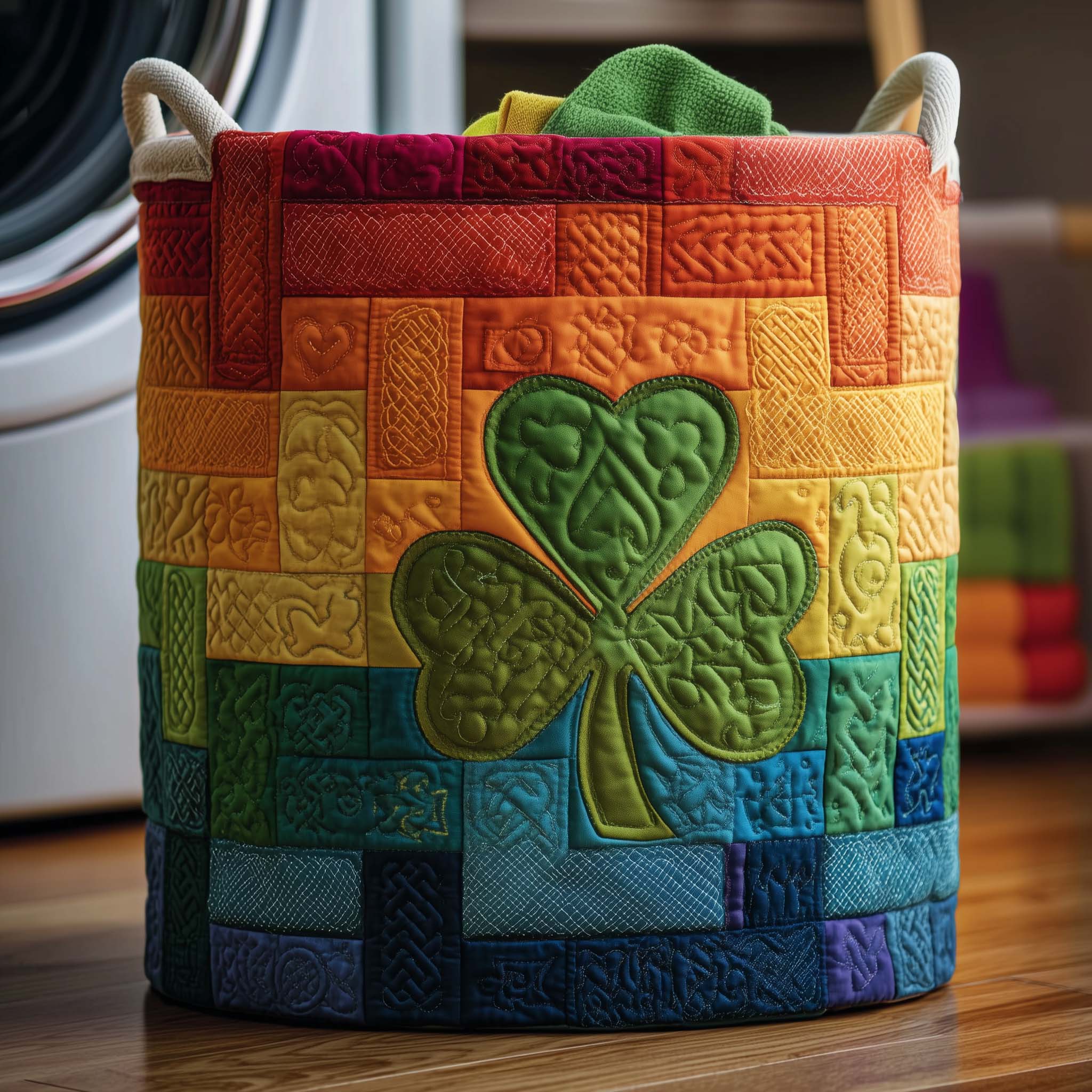 Rainbow Shamrock Quilted Laundry Basket Shamrock Hamper Cute Room Decor Gifts For Sister