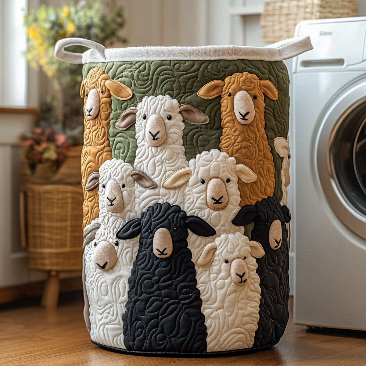 Sheep Heaven Quilted Laundry Basket Sheep Lover Laundry Hamper Home Gifts For Women
