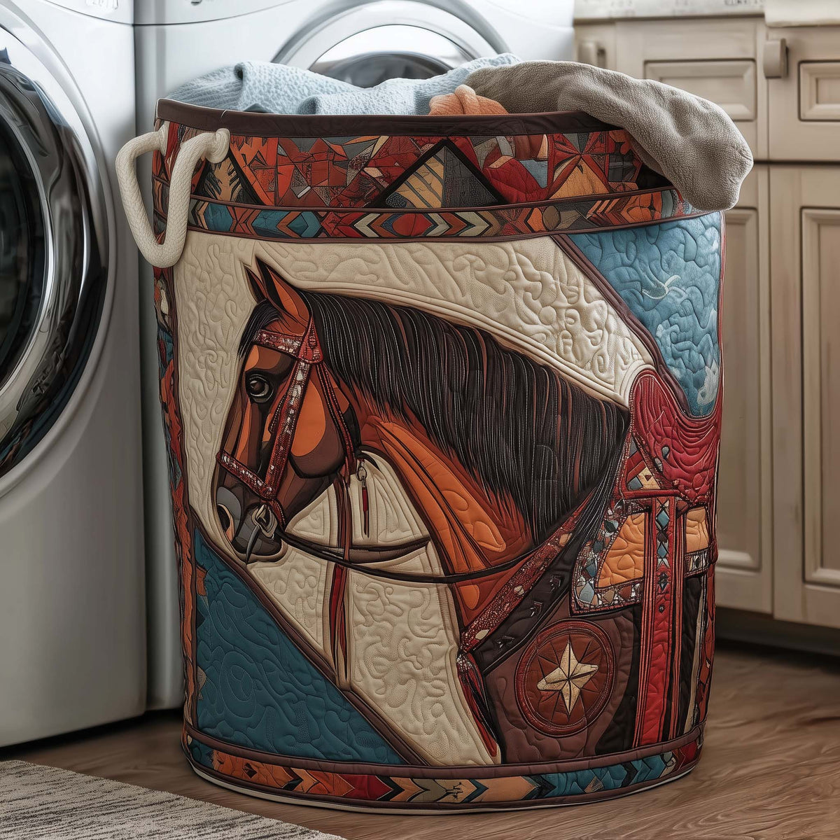 Western Horse Quilted Laundry Basket Horse Lover Laundry Bin Gift For House Lover