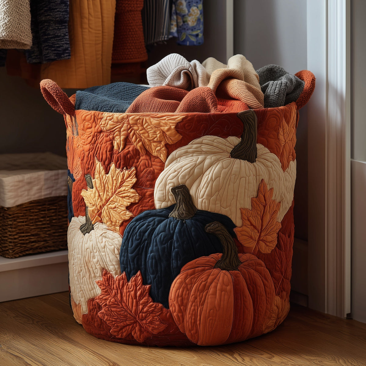 Pumpkin Patch Quilted Laundry Basket Autumn Pumpkins Laundry Hamper Present For Mom Home Decor