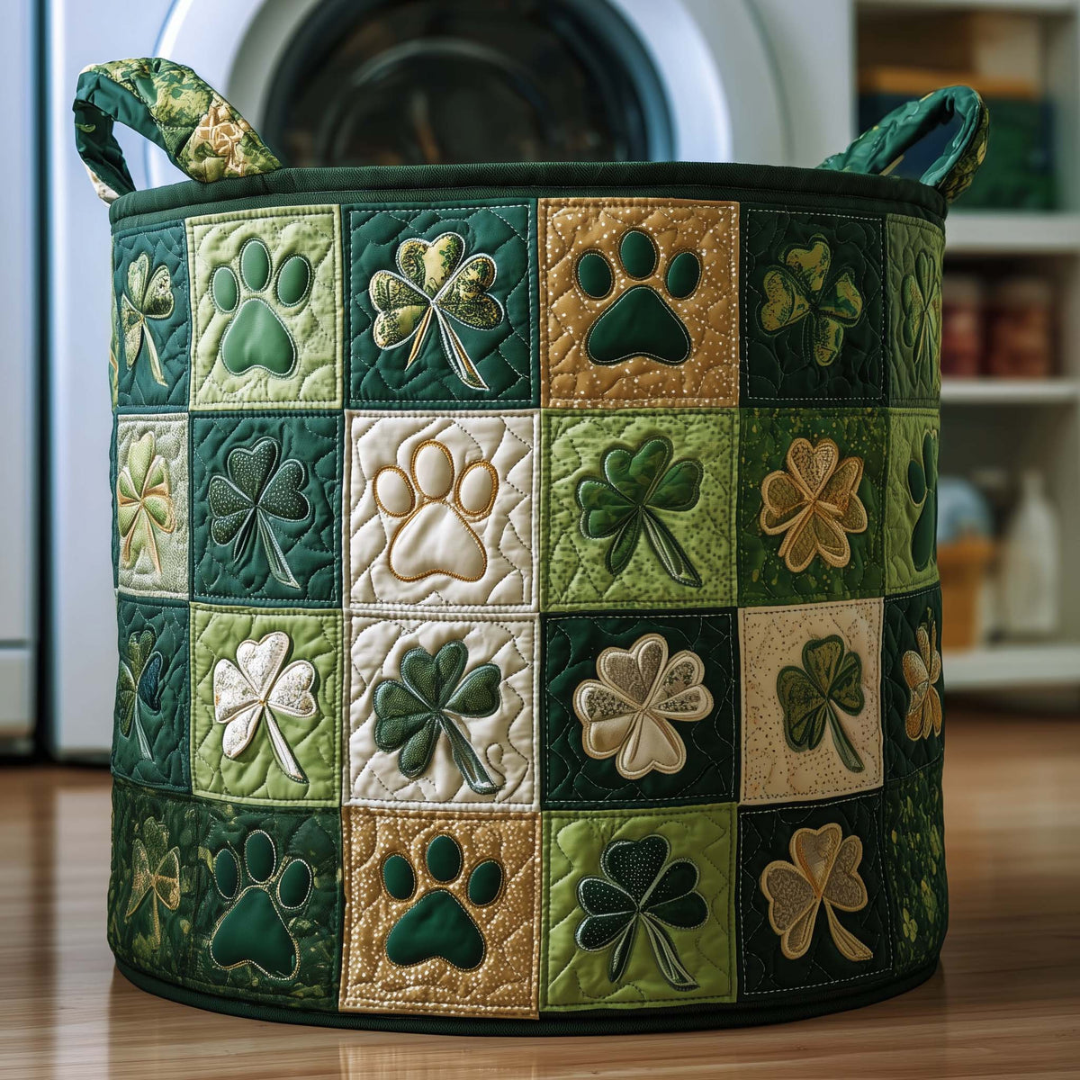 Shamrock Paw Quilted Laundry Basket Shamrock Paw Storage Basket Present For House Lovers