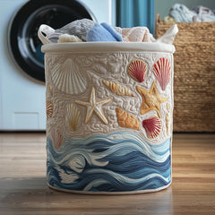 Seashell Ocean Quilted Laundry Basket Seashell Waves Hamper Home Gifts For Girlfriend
