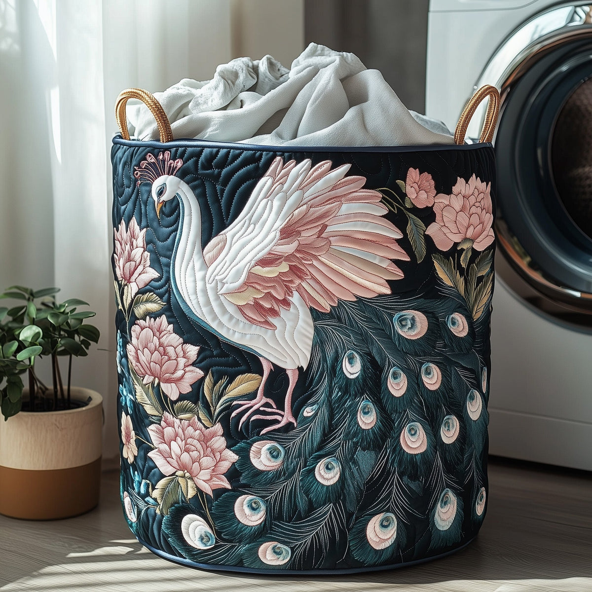 Peacock Garden Quilted Laundry Basket Peacock Floral Laundry Bin New Home Gift