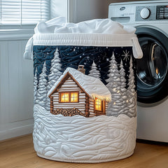 Winter Cabin Scene Quilted Laundry Basket Cabin In Snow Clothes Hamper Best Home Decor Gifts